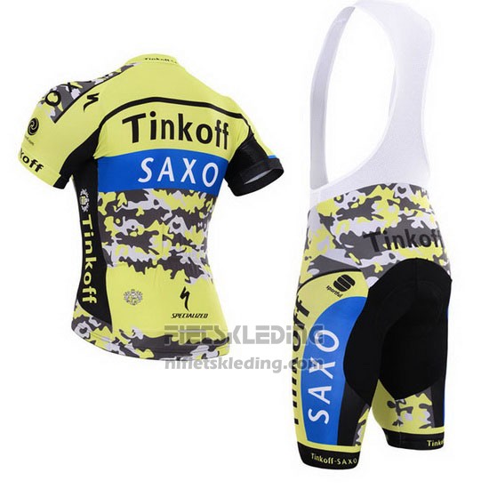 2015 Fietskleding Tinkoff Saxo Bank Zwart en Geel Korte Mouwen en Koersbroek